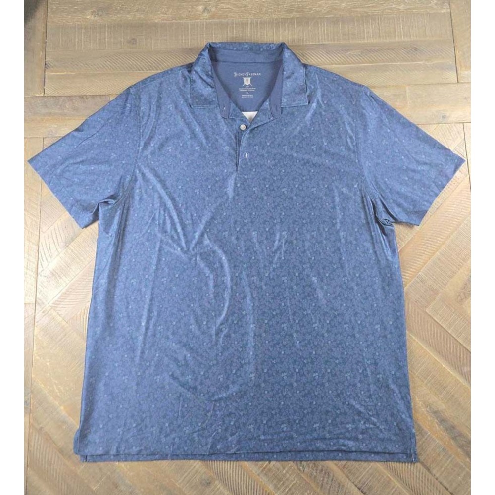 Hickey Freeman Golf Mens XL Blue Shamrock Clover Print Performance Polo Shirt